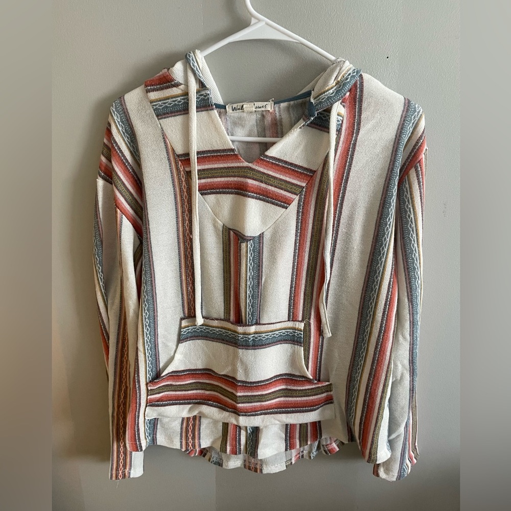 Boho beachy sweatshirt. Great for a cold evening in the summer.